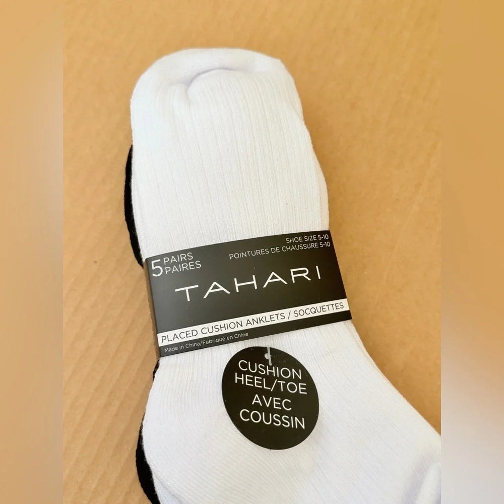 Tahari Cushioned Sole Anklet Socks 5 Pairs Women’s Size 5-10 White/Black